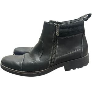 Rieker Ron Ankle Boot Black Leather Side Zip Comfort Lug Sole Warm Lining Wide 9